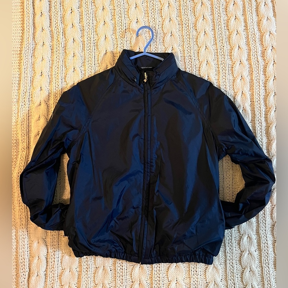 Tommy Jeans Athletics, navy lined windbreaker, hood folded in zipper collar, XS